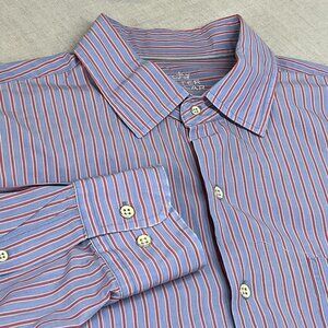 Peter Millar Seaside Collection Button Up Men's Sz L Blue‎ Pink Striped Shirt